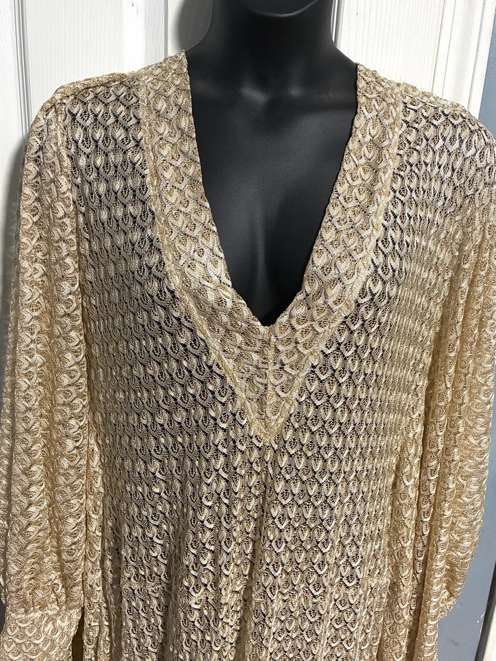 Fashion to Figure Beige Maxi Dress with Deep V-Neck - Picture 4 of 9